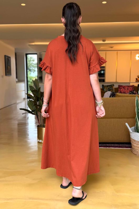 Made in Italy Summer Oscar Pure Cotton T Shirt Dress Rust /7 =